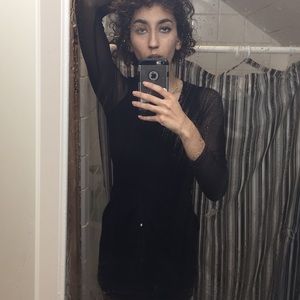 Black Mini Dress with Mesh Sleeves